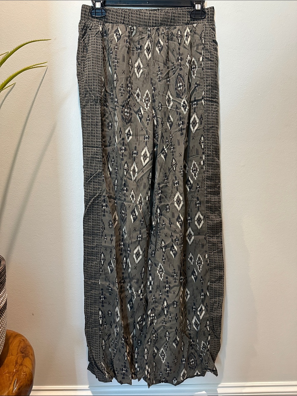 Michael Stars olive green ikat print wide leg pants